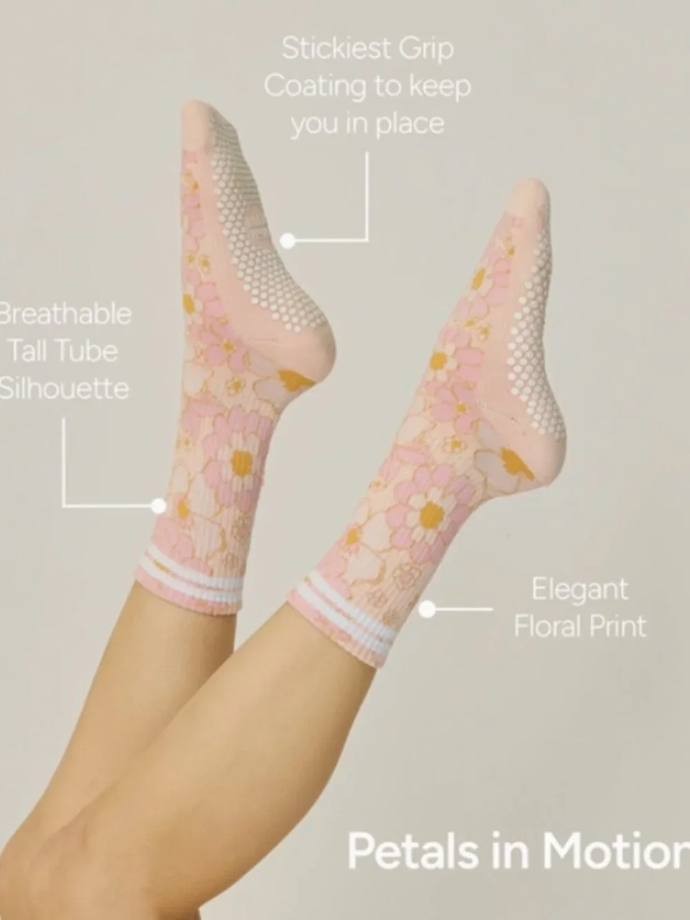 Soft Pink Flower Grip Sock